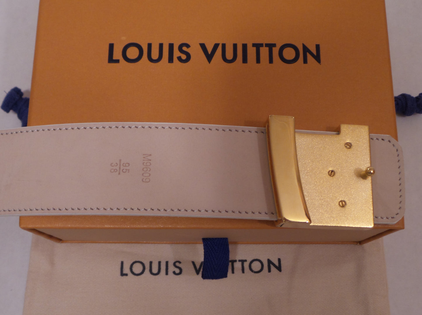 New White Damier Belt with Gold Buckle