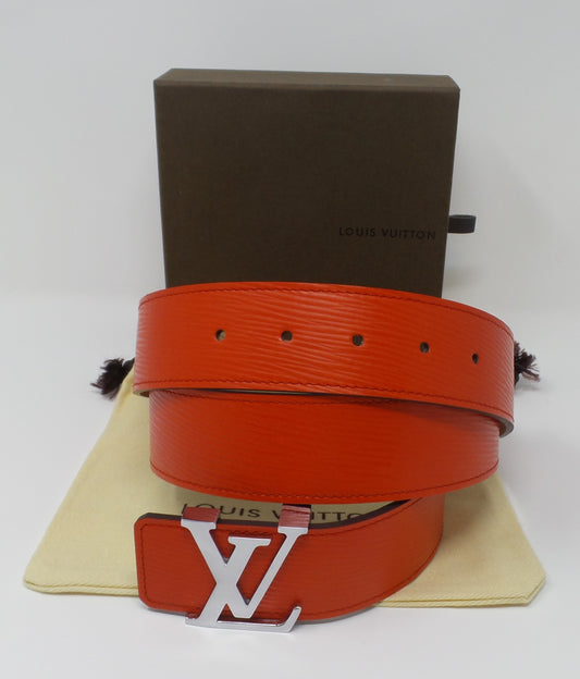 Unisex Red Epi Belt with Silver Buckle