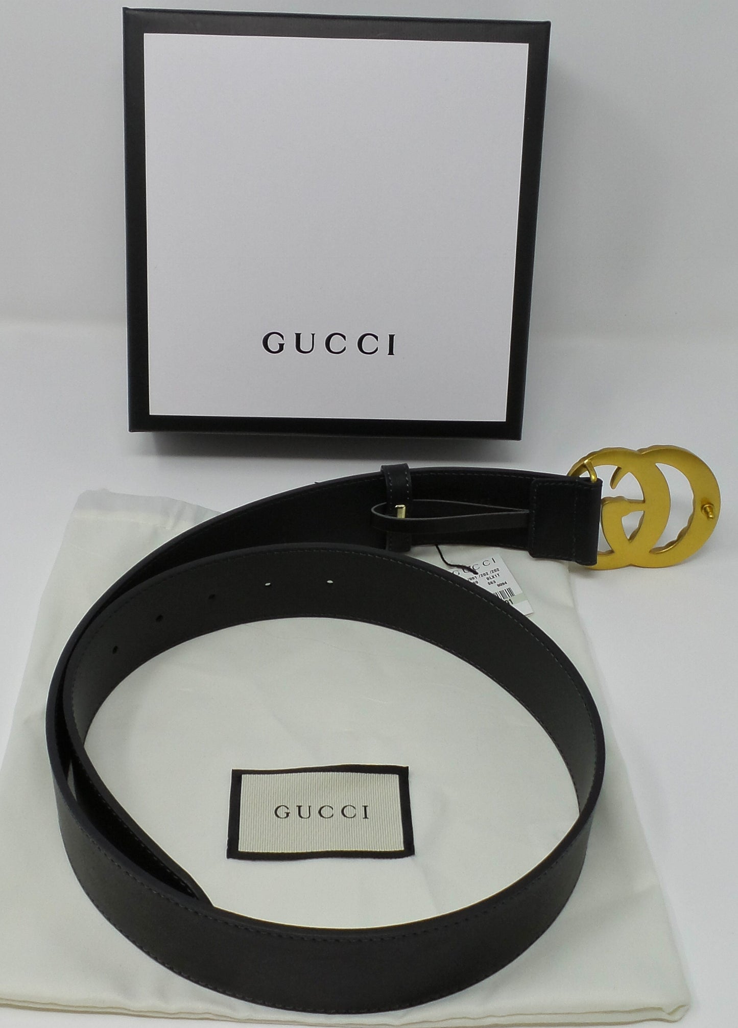 Black Leather Belt With Pearl Brass GG