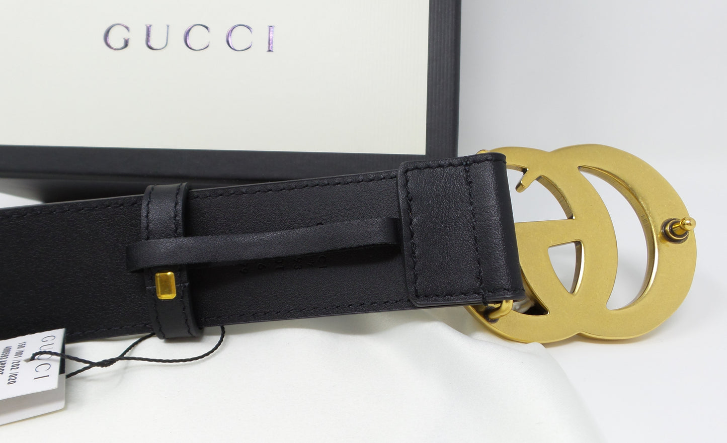 Unisex Marmont Black Leather Belt Gold Brass GG