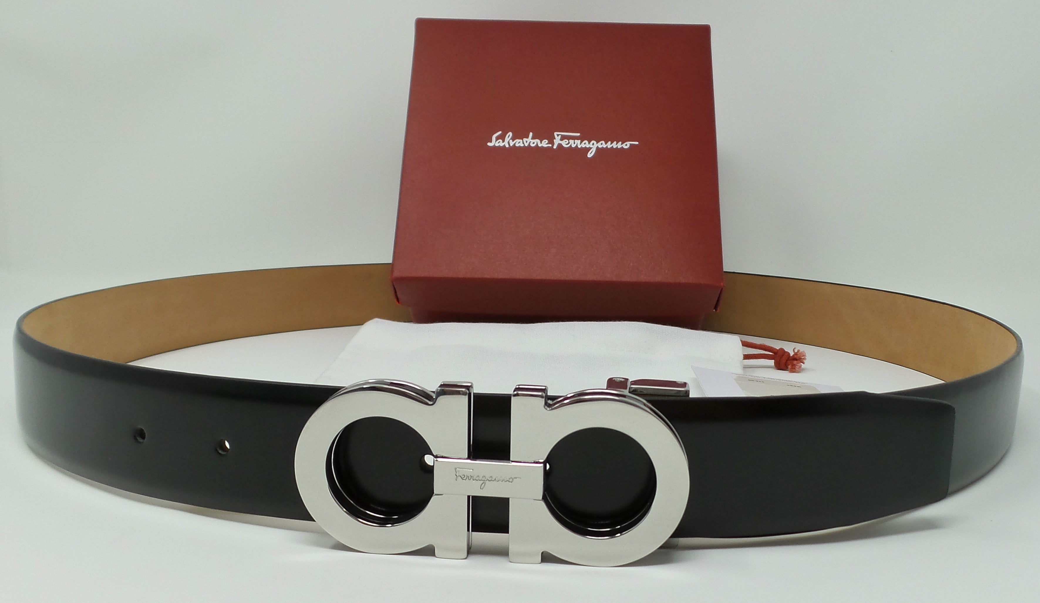 Ferragamo belt black and silver hotsell