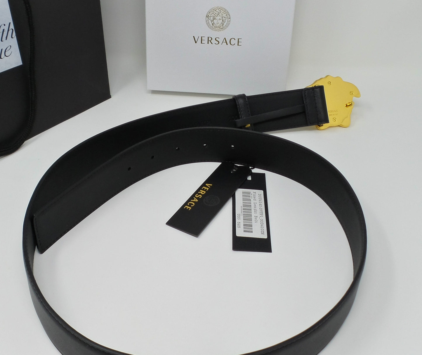 Black Leather Belt With Gold Medusa Buckle Unisex