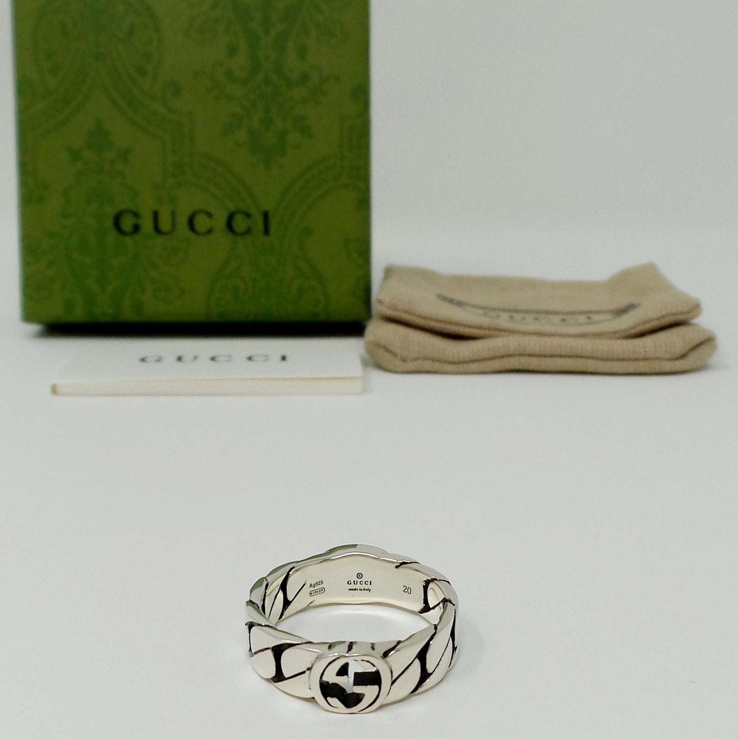 New Double Sided Silver Ring Unisex Interlocking G + Enamel G