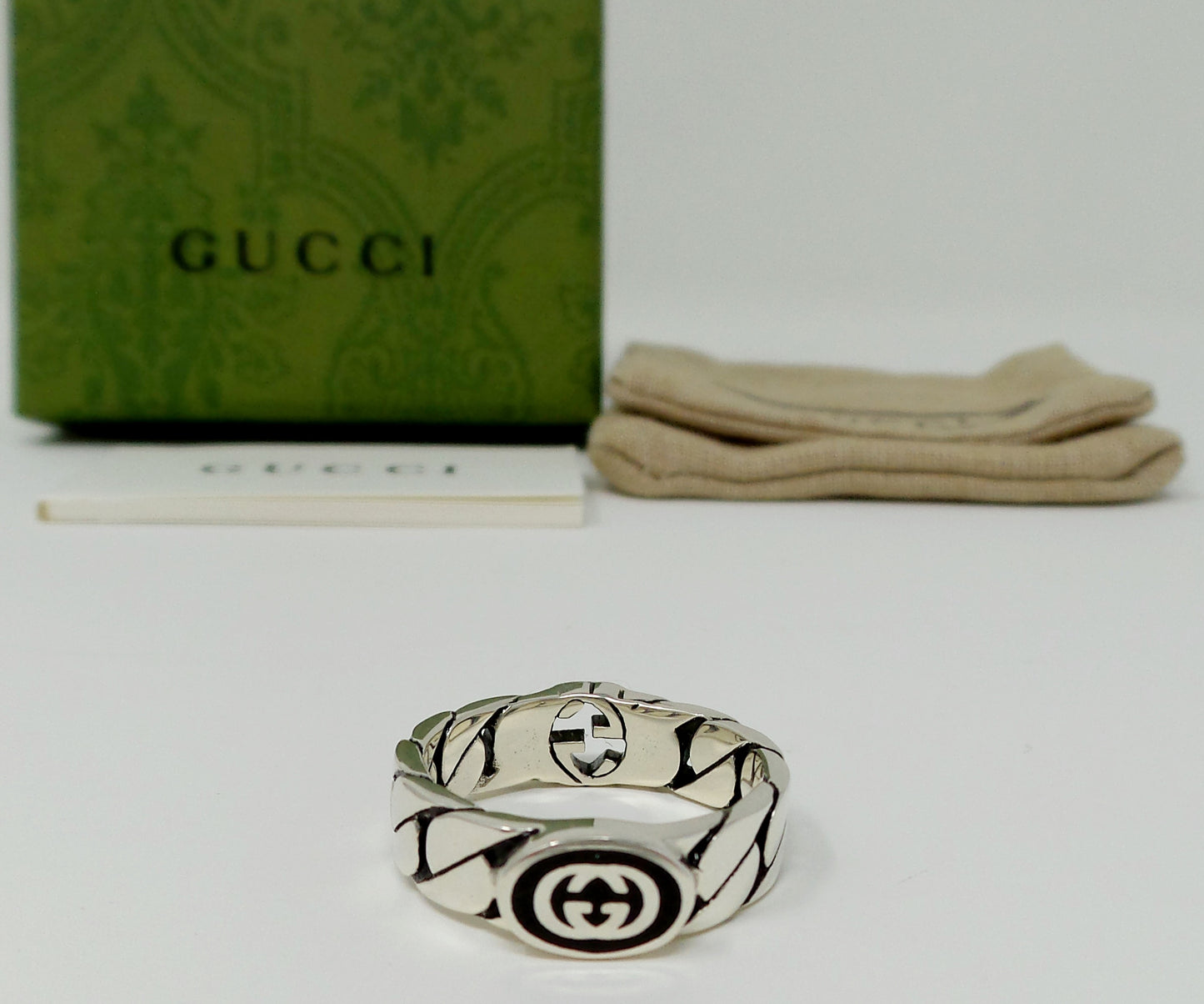 New Double Sided Silver Ring Unisex Interlocking G + Enamel G