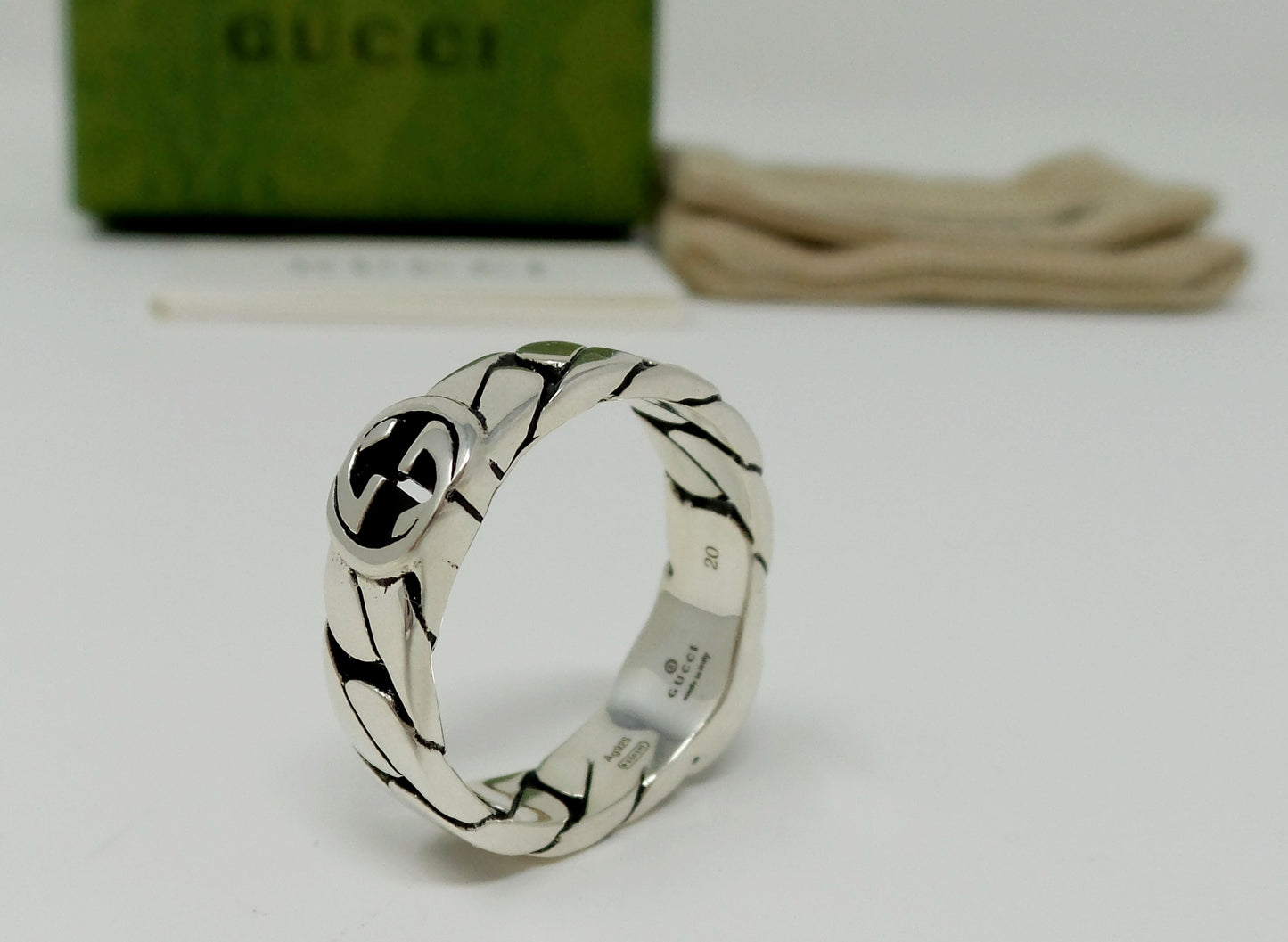 New Double Sided Silver Ring Unisex Interlocking G + Enamel G