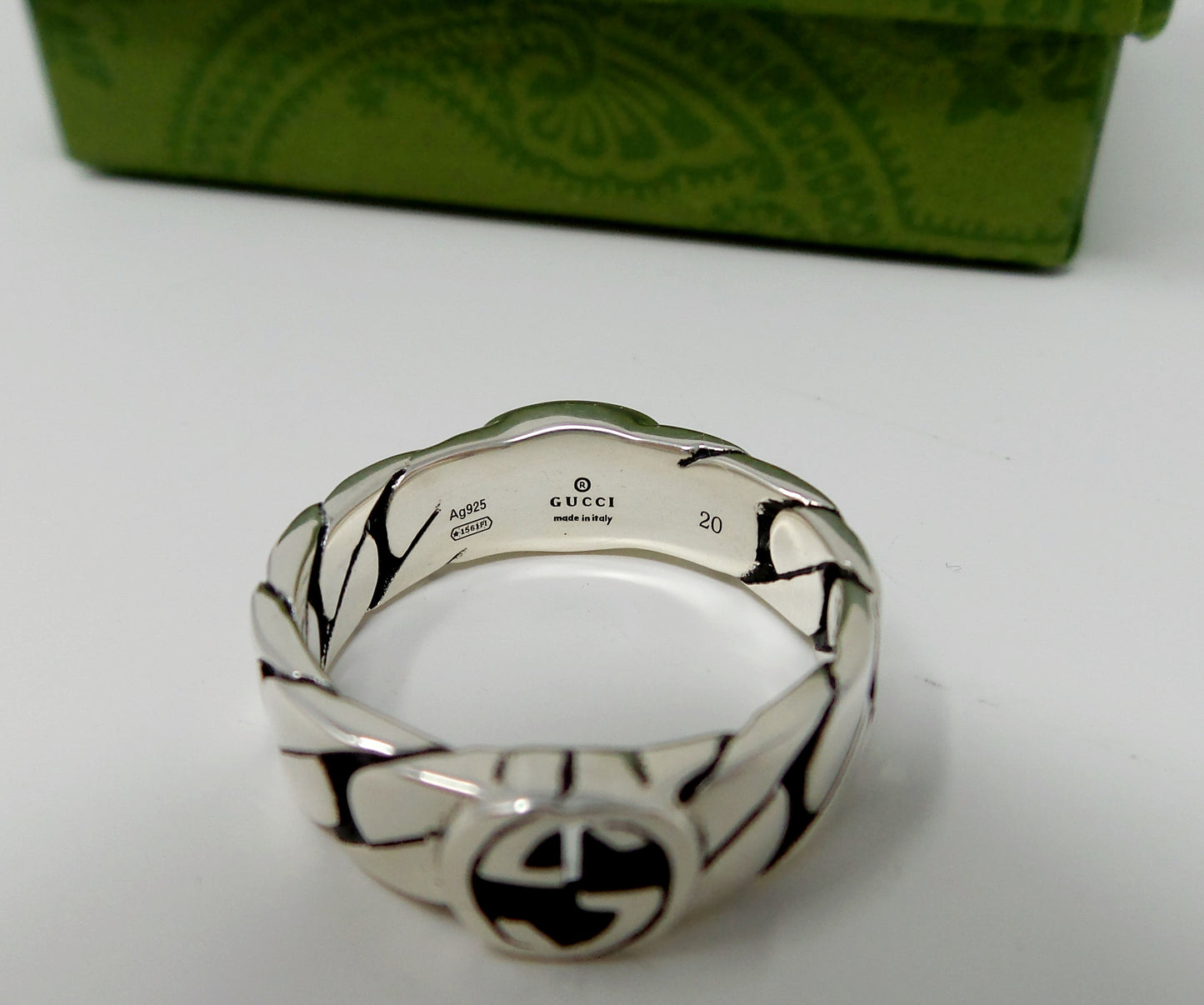 New Double Sided Silver Ring Unisex Interlocking G + Enamel G