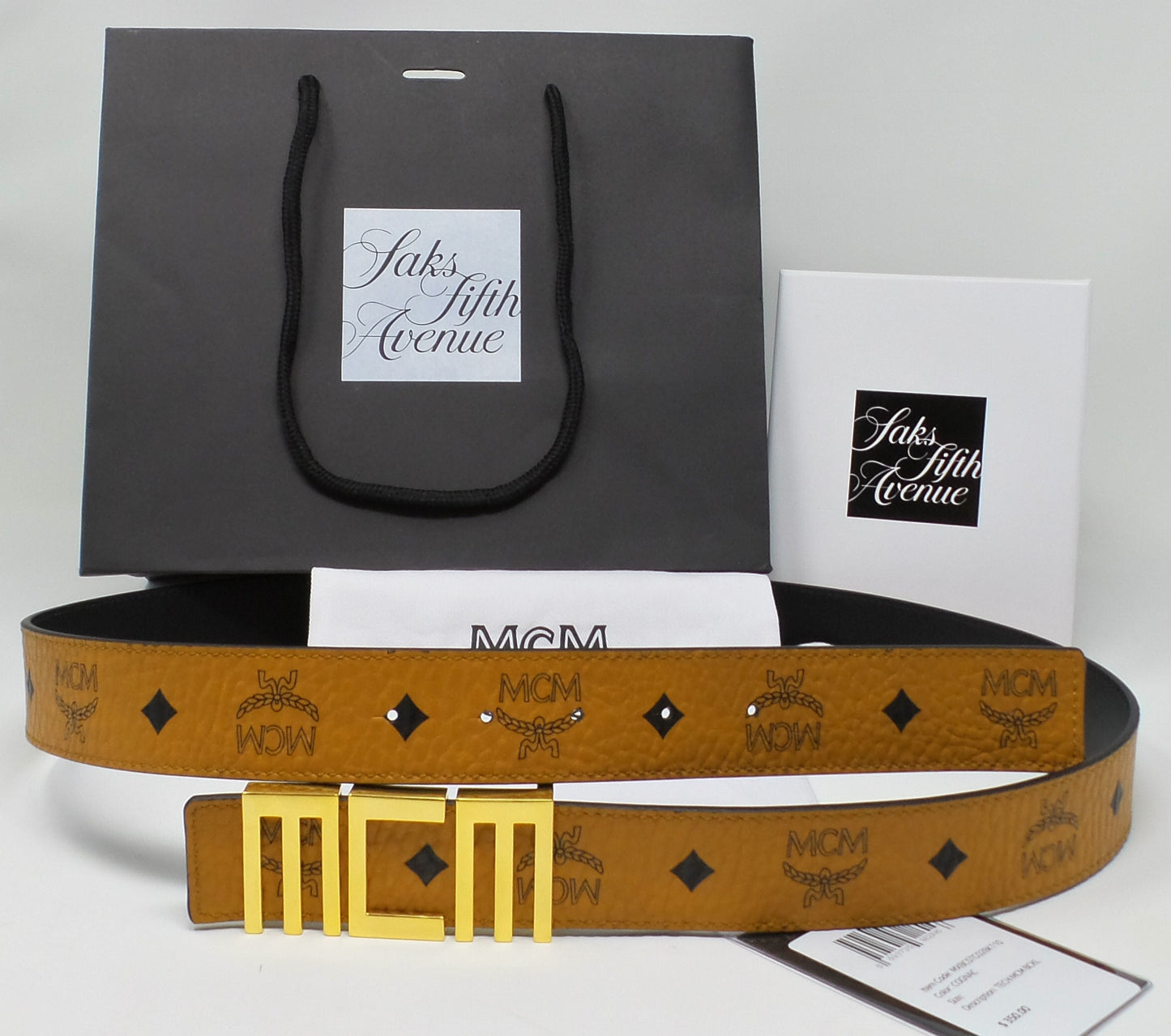 Cognac Monogram Belt With Tech Logo Gold Buckle