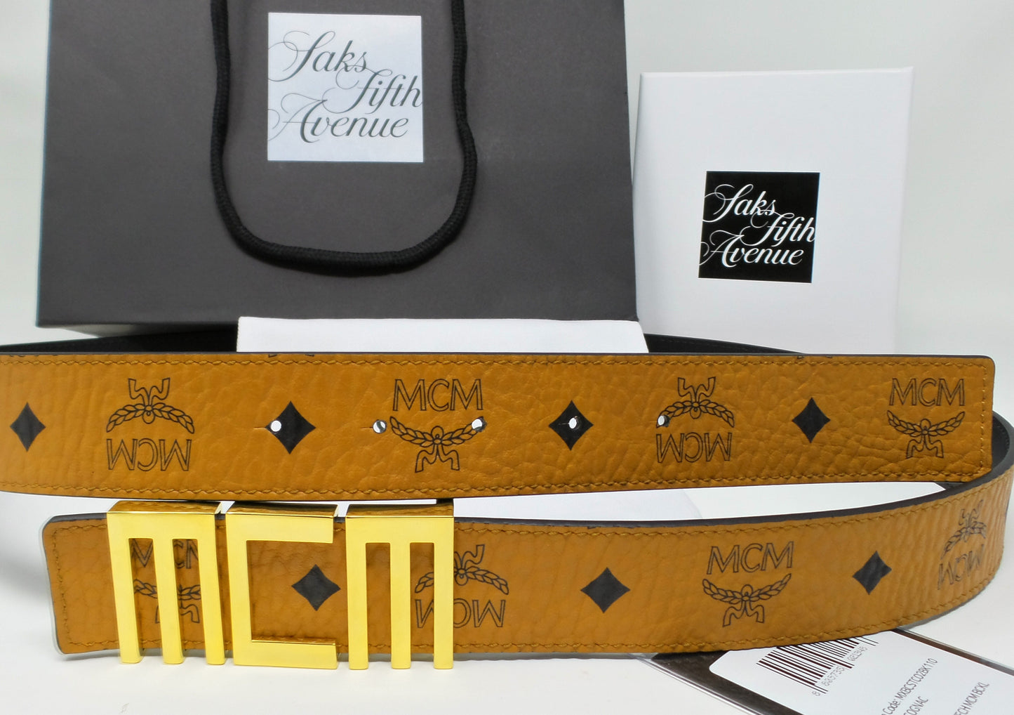 Cognac Monogram Belt With Tech Logo Gold Buckle