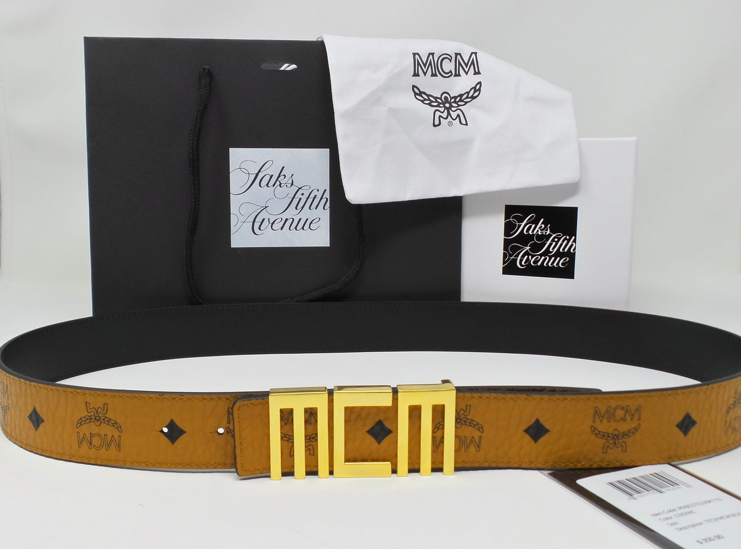 Cognac Monogram Belt With Tech Logo Gold Buckle