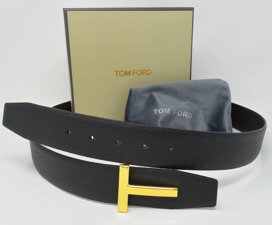 New Soft Grain Leather Reversible Black / Brown Belt With Gold T Buckle