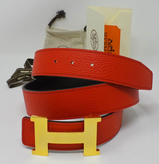 Red / Black Reversible Belt With Gold Constance Buckle Unisex