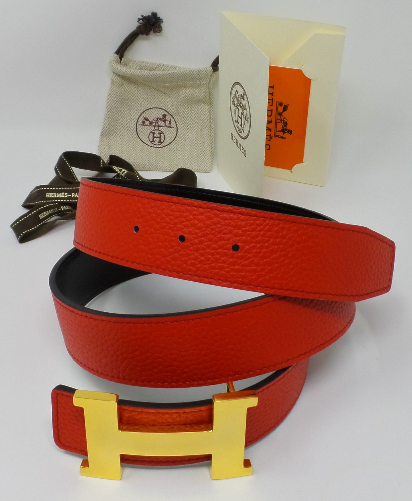 Red / Black Reversible Belt With Gold Constance Buckle Unisex