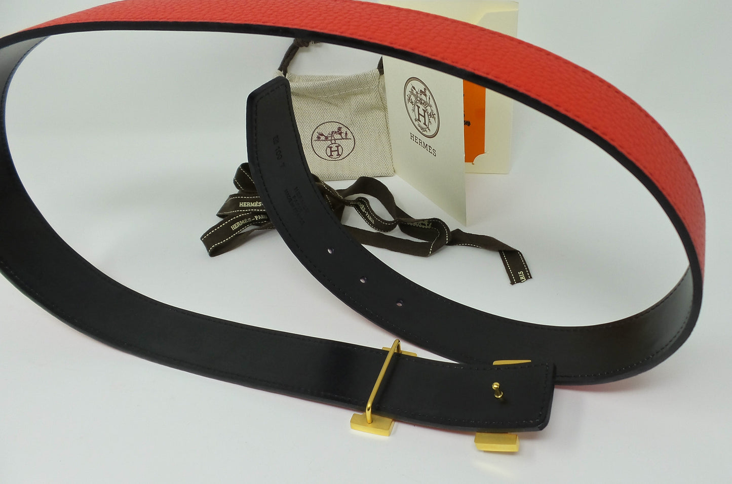 Red / Black Reversible Belt With Gold Constance Buckle Unisex