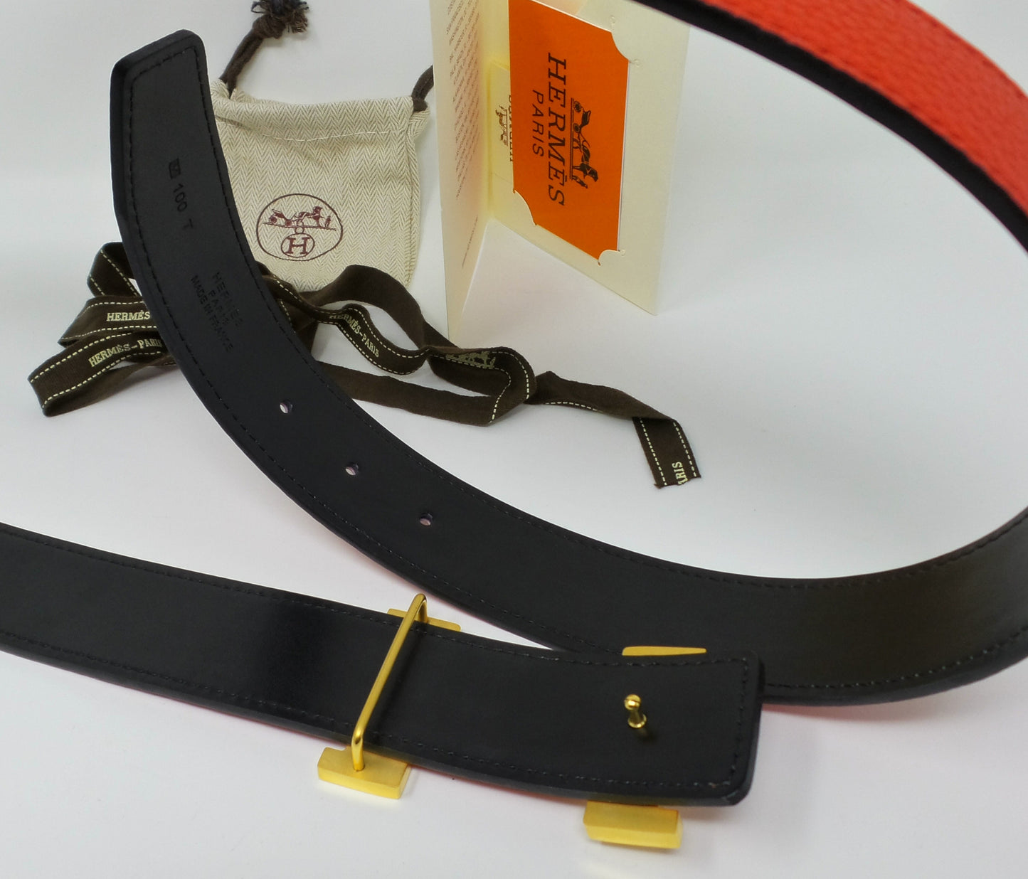 Red / Black Reversible Belt With Gold Constance Buckle Unisex