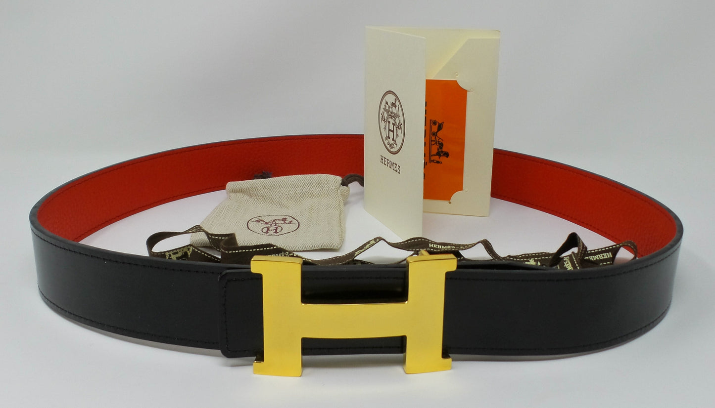 Red / Black Reversible Belt With Gold Constance Buckle Unisex