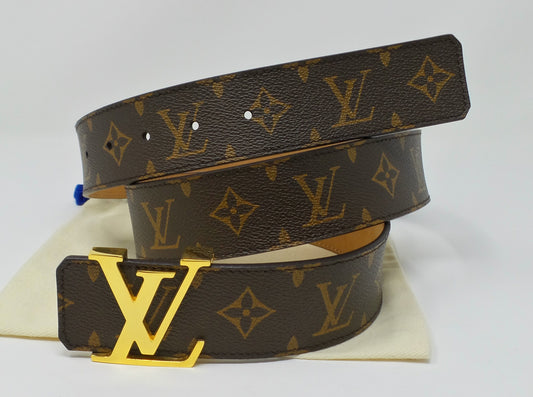 New Brown Monogram Belt with Gold Buckle