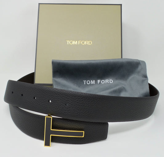 New Reversible Black / Dark Brown Belt With Black/Gold T Buckle