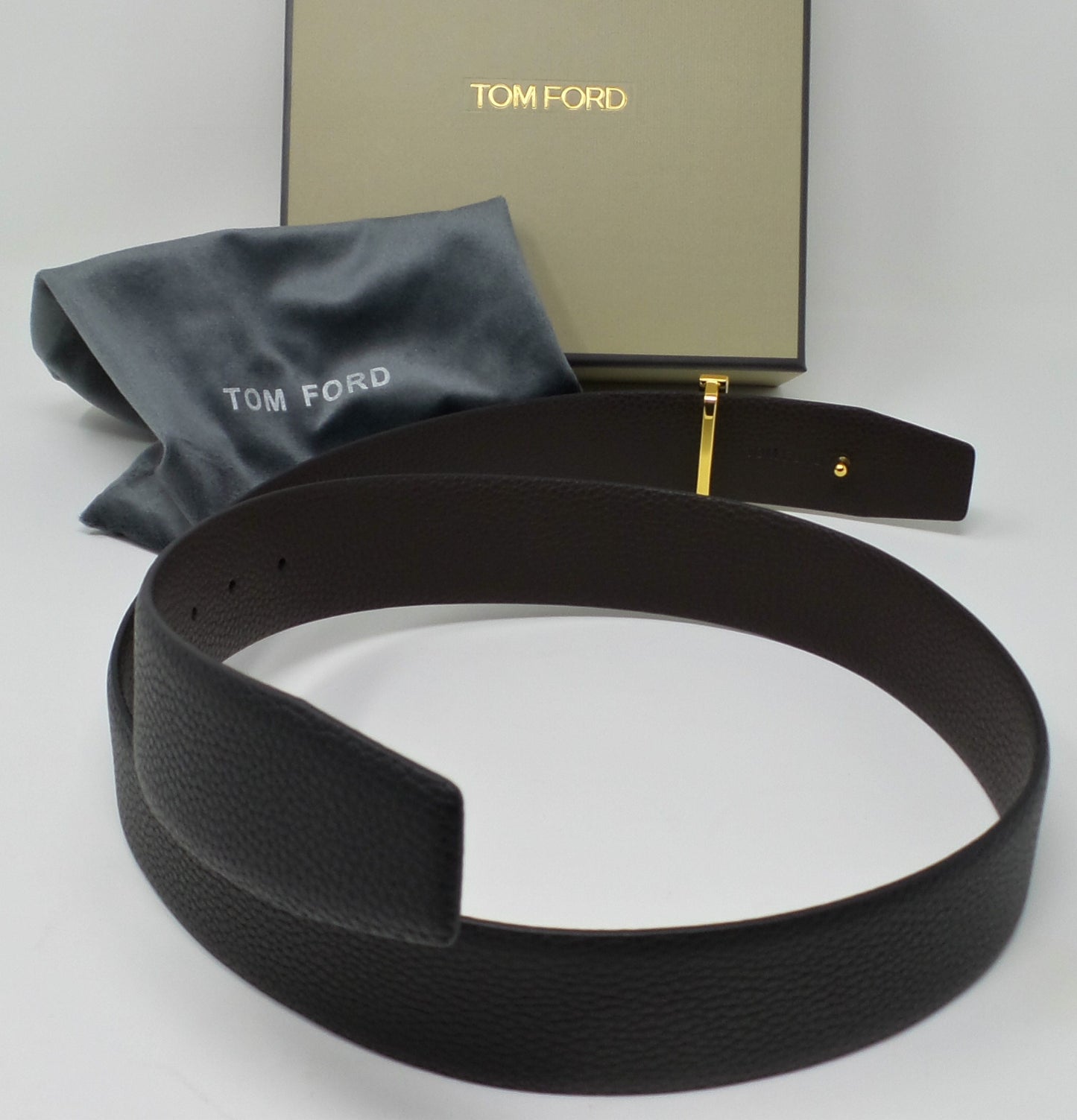 New Reversible Black / Dark Brown Belt With Black/Gold T Buckle