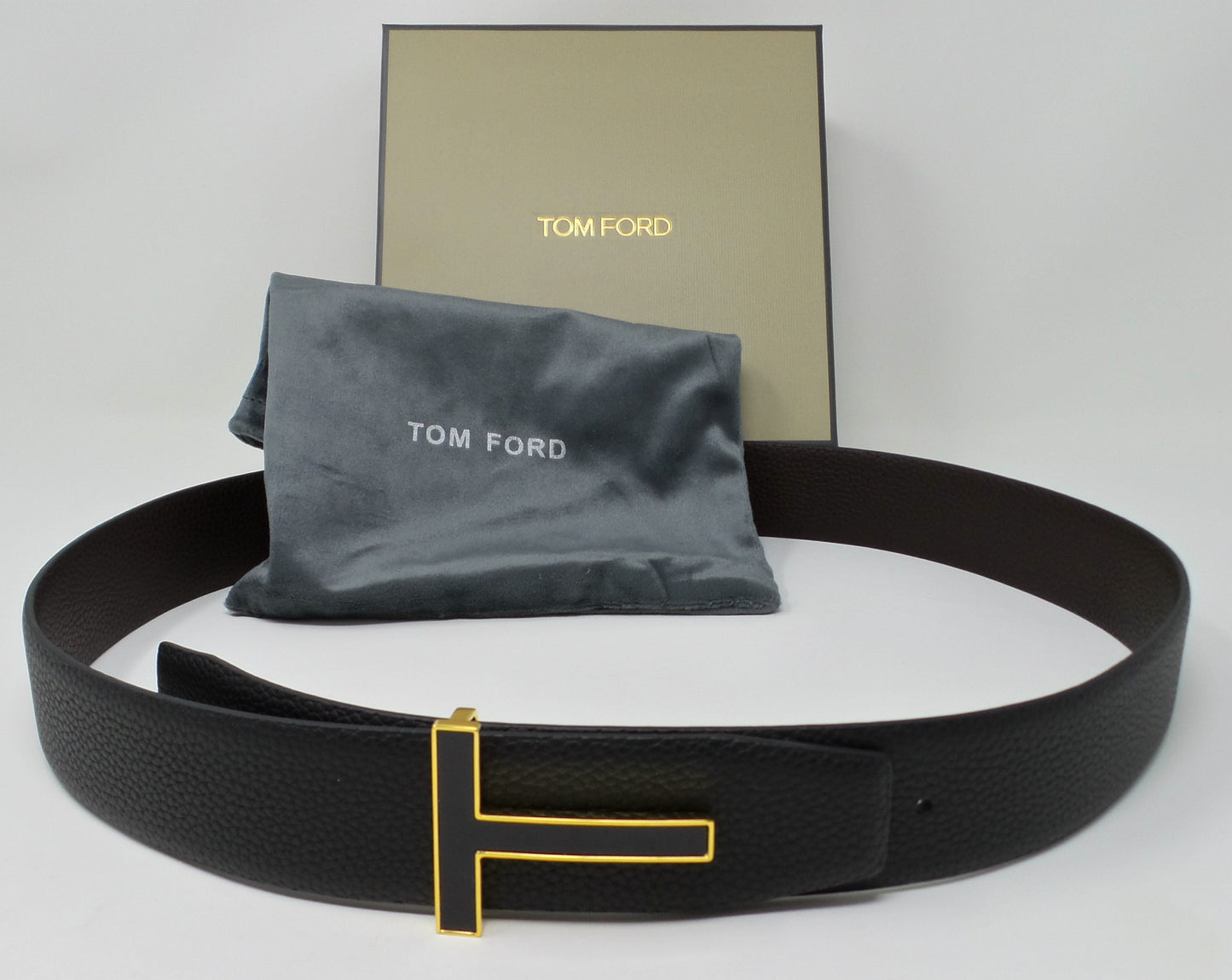 New Reversible Black / Dark Brown Belt With Black/Gold T Buckle