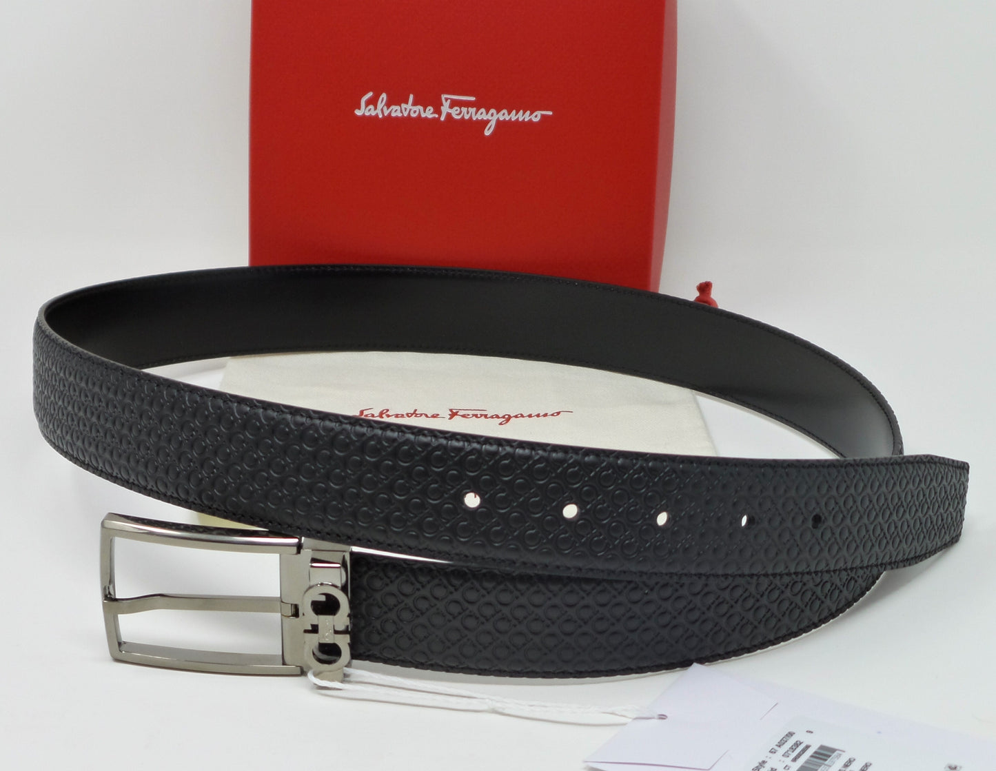 New Reversible And Adjustable Gancini Black Leather Belt