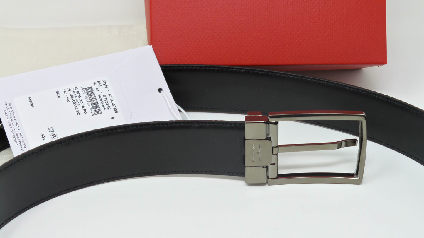 New Reversible And Adjustable Gancini Black Leather Belt