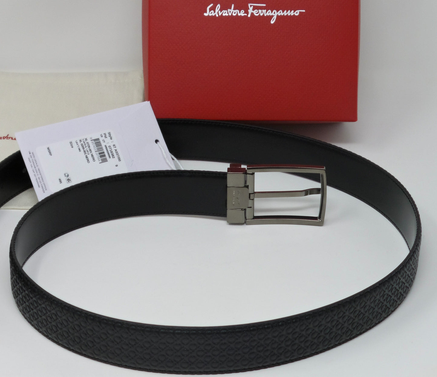 New Reversible And Adjustable Gancini Black Leather Belt