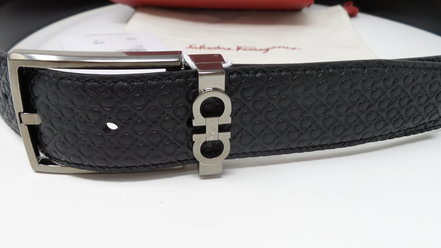 New Reversible And Adjustable Gancini Black Leather Belt