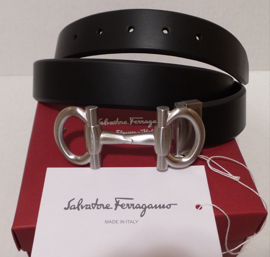 Black Belt with Silver Horseshoe Removable Buckle