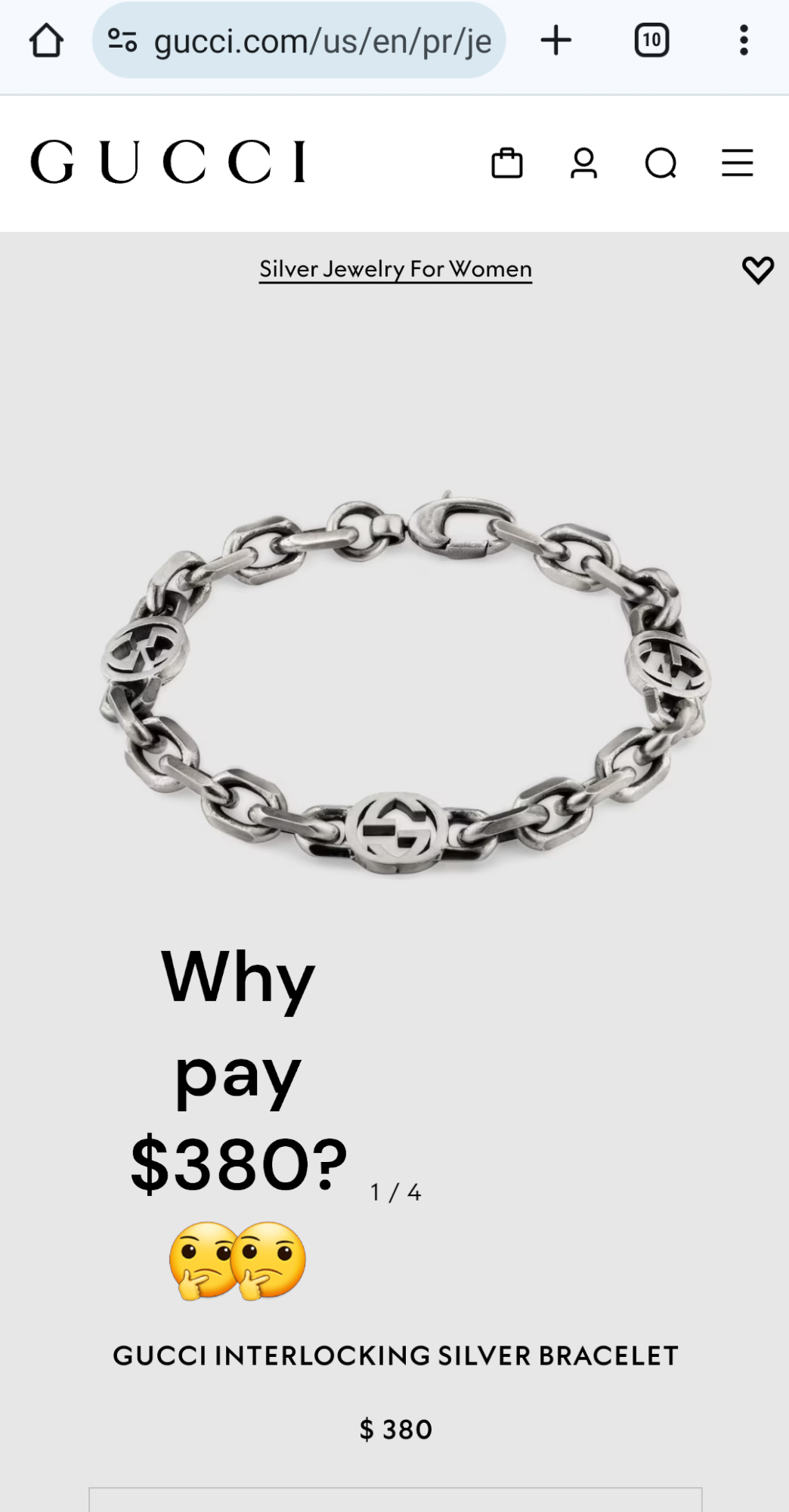 Unisex Silver Bracelet with Interlocking G Mens Womens